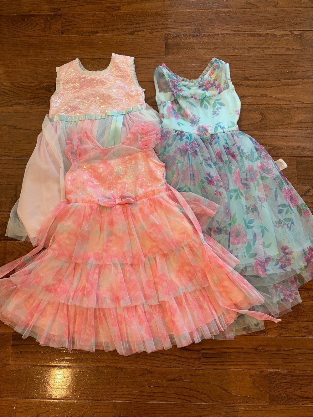 Lot of 3 Girls Pastel Tulle Party Dress Bundle - Pink, Peach & Mint